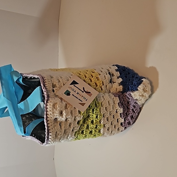 Handcrafted Upcycle Bag Hand Knit Crochet Stitch Handmade Multicolored Stripes - Picture 16 of 17